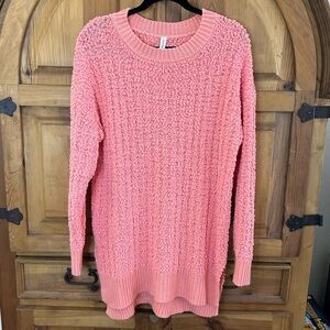 Zenana Premium - Pink/ Coral Open Knit Sweater, Tunic Length - Size XL